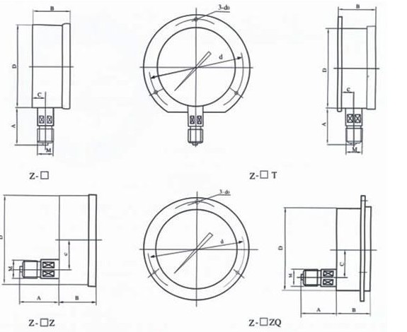 真空壓(ya)力表外形尺寸(cun)圖